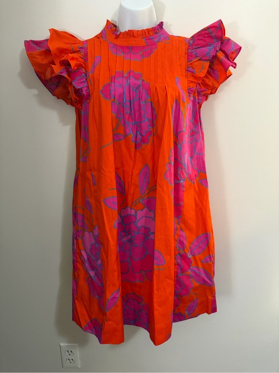 Sugarlips Dresses & Skirts - SugarLips Orange Dress with Hot Pink & Teal Floral Trim size SMALL